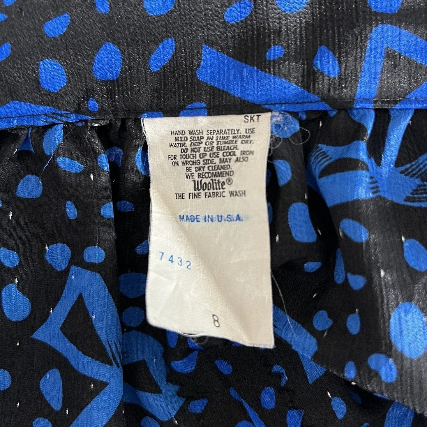 Vintage Midi Skirt 4 80s Blue Bow Polka Dot Made in USA‎ Retro Party High Waist - Image 6