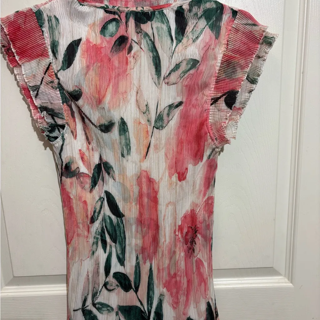 DKNY Floral Pink and Green Blouse - Image 2
