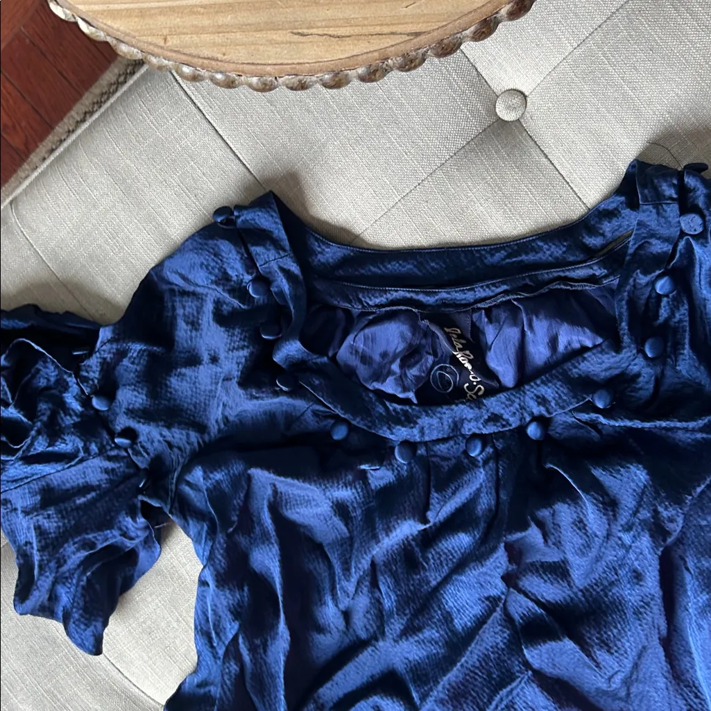 LELA ROSE
XO Scoop 100% Silk Navy Button Hem Midi Sheath Dress Blue - Image 5