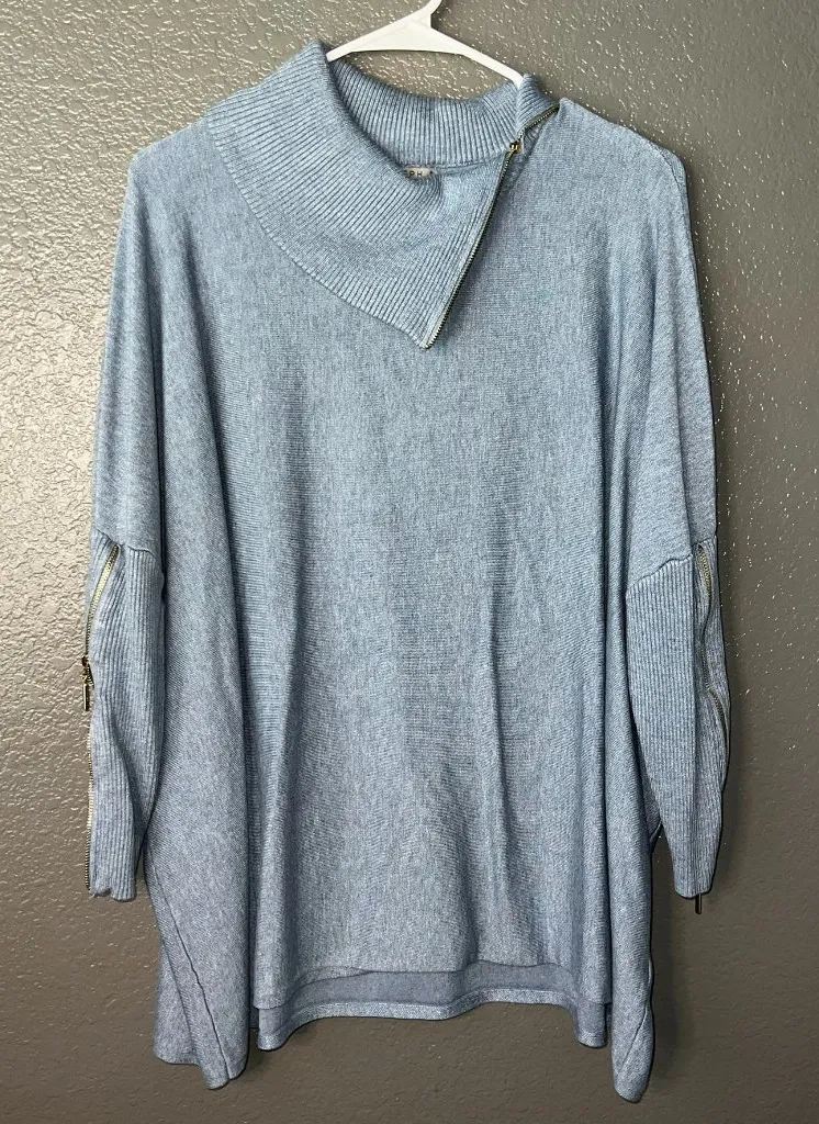 Joseph A. Women’s Blue Cowl Neck Oversized Sweater Size M – Cozy Knit Tunic Top - Image 1