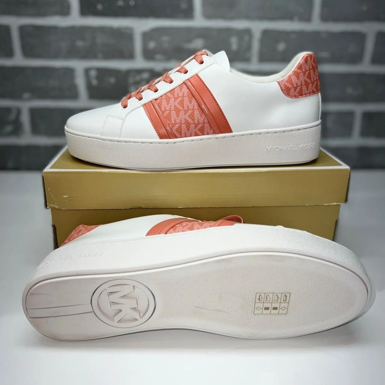 Michael Kors Sherbert Poppy Leather And Logo Stripe Sneaker - Image 4