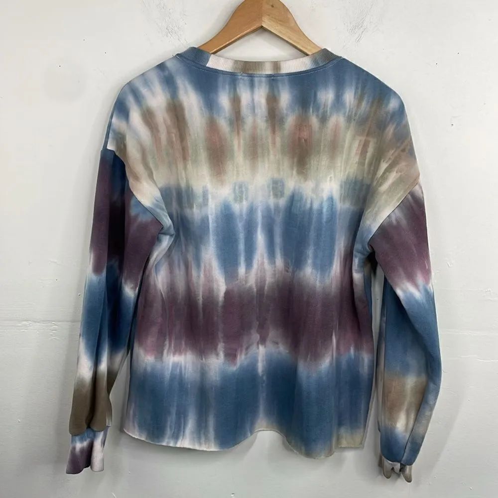 Boho Tie Dye Long Sleeve Sweatshirt size Medium with raw hem Blue - Image 6