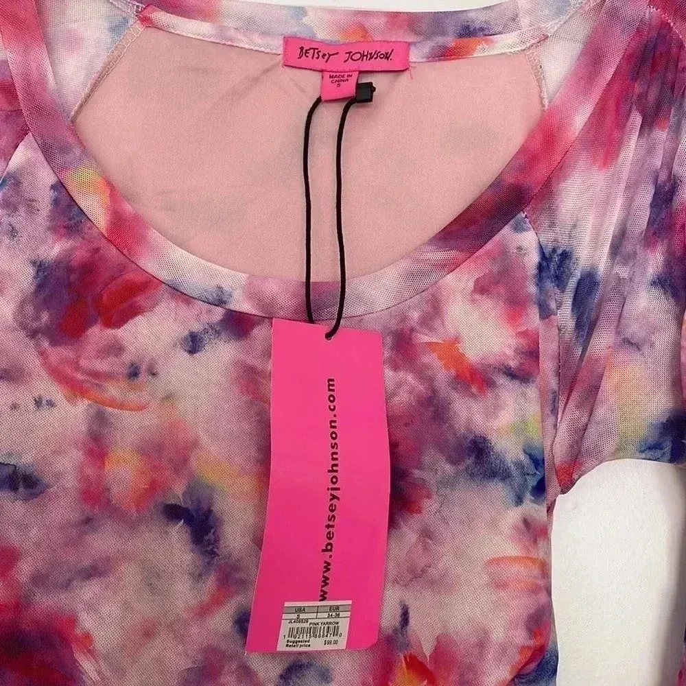 NWT BETSEY JOHNSON Sunset Floral Tie-Dye Mesh Dress Sz Small - Image 6