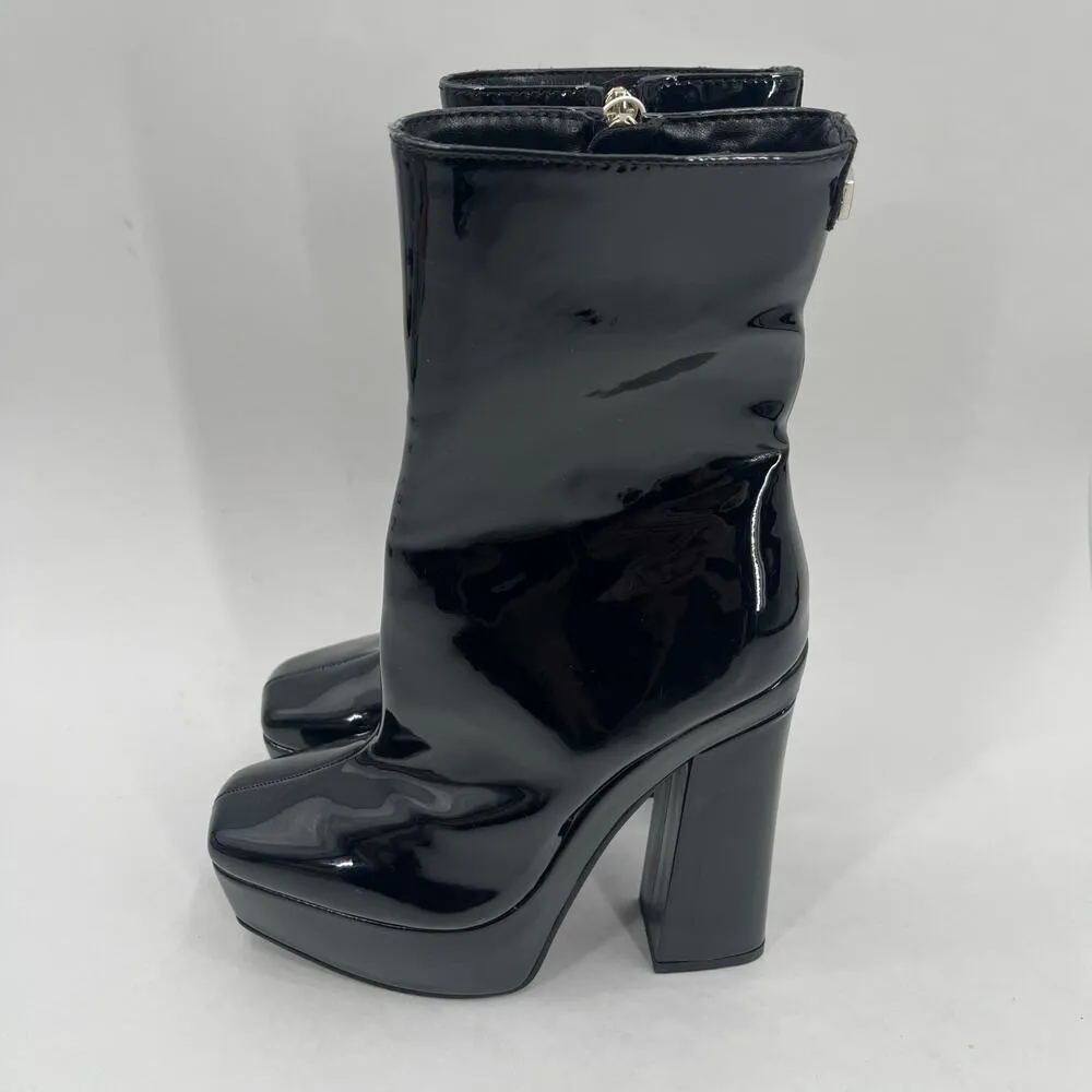 Guess Byra Boots SZ 5 Zipper Block Heel NEW Platform Booties Black Patent NWOT - Image 6