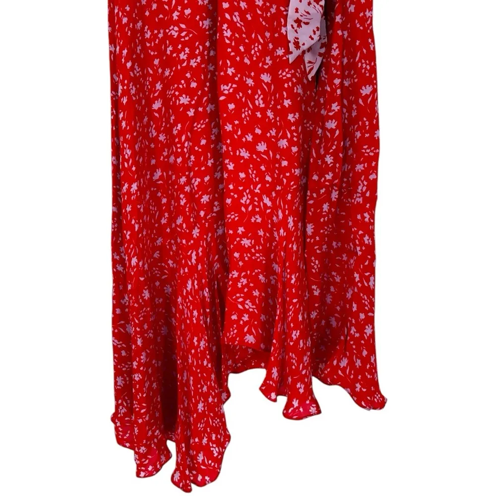 Parker Jennifer Combo Dress Silk Blend Asymmetrical Hem Midi Red Pink Floral 18 - Image 6