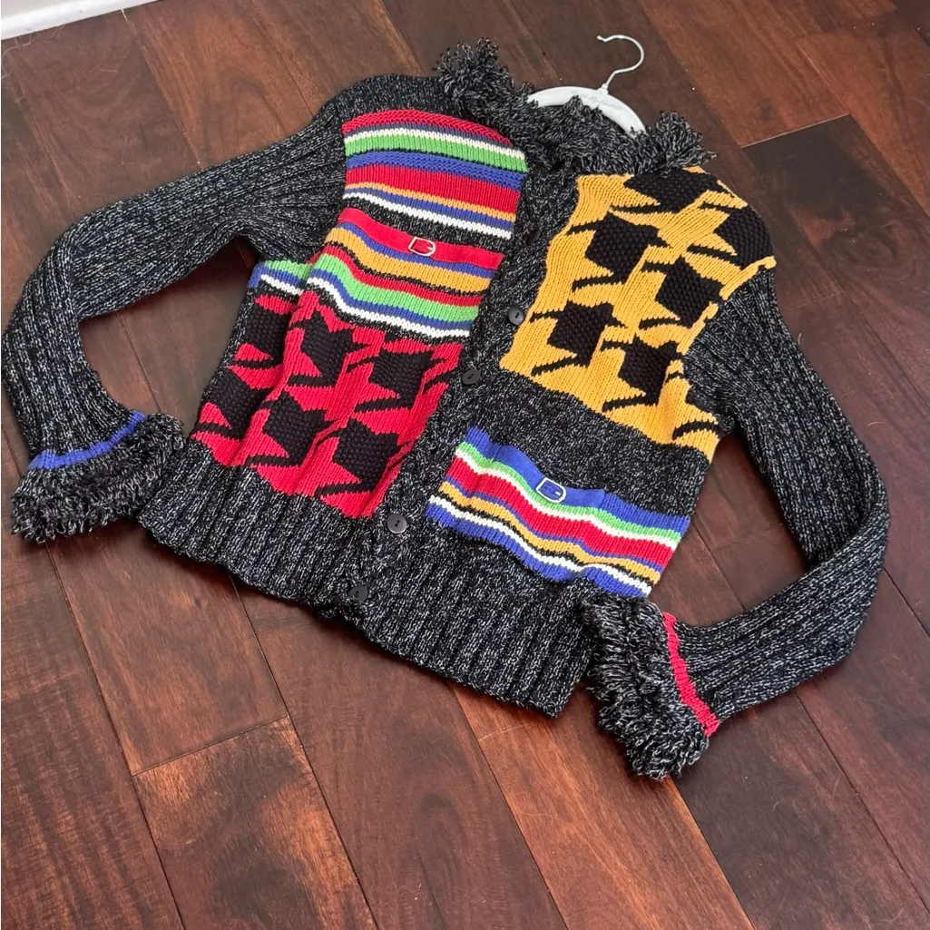 Susan Bristol Vintage Art To Wear Cardigan Sweater Fringe Large - Image 6