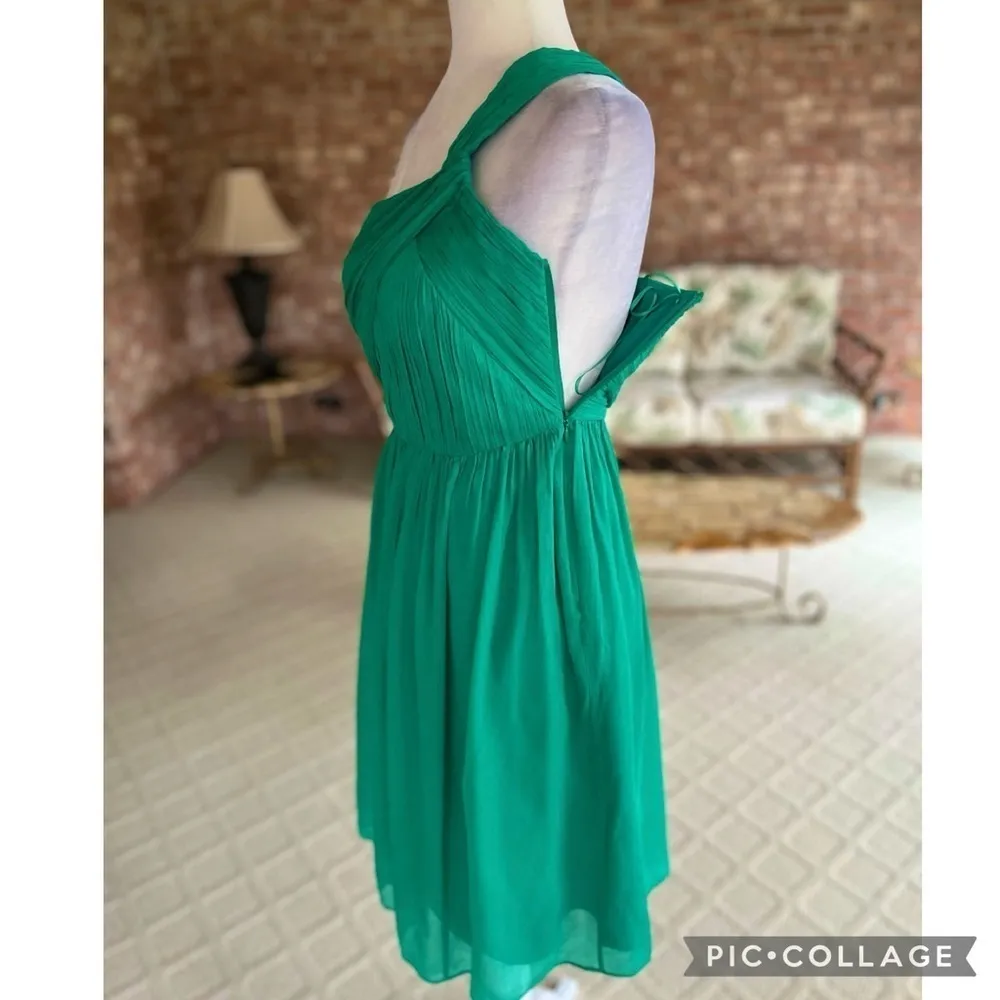 J. Crew Lucienne Dress 2 One Shoulder Green Silk Pleated Cocktail - Image 7