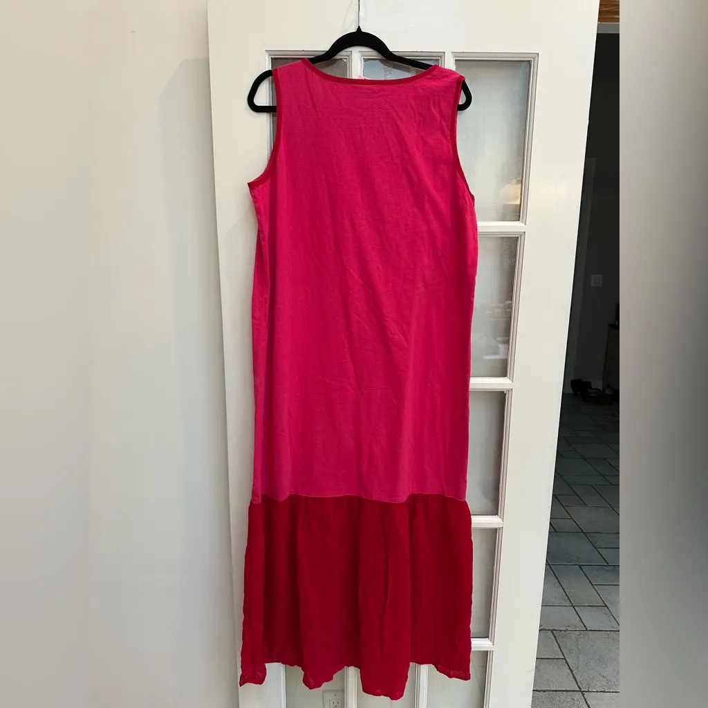 Vintage Johnny Was 90’s Red Pink T-Shirt Maxi Dress Resort Vacation Beach Size L - Image 6