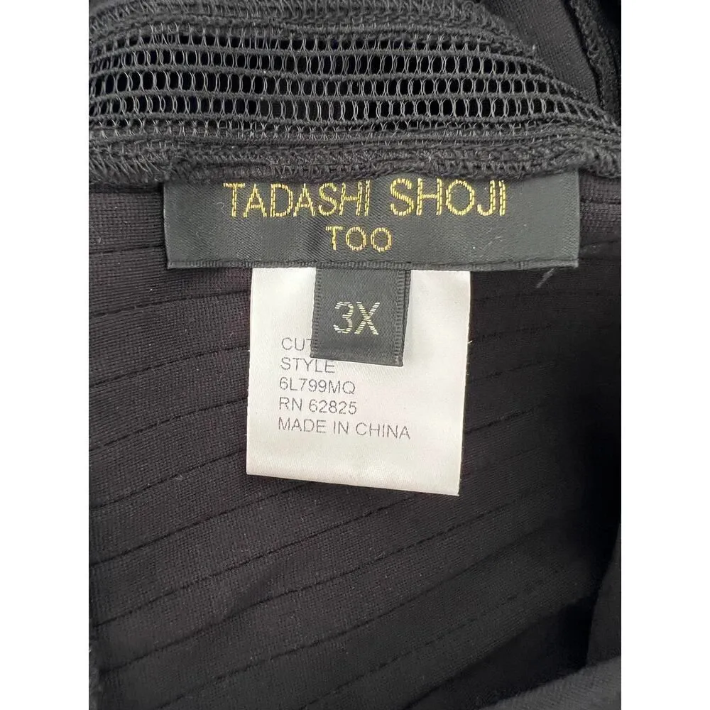 TADASHI SHOJI Designer Mesh Stripe Fit n Flare Illusion Dress Black Size 3X - Image 8
