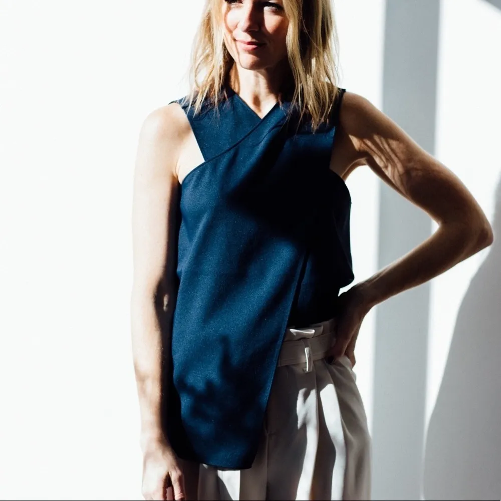 TIBI Navy Chalky Drape Wrap Top - 00 - NWT - Image 2