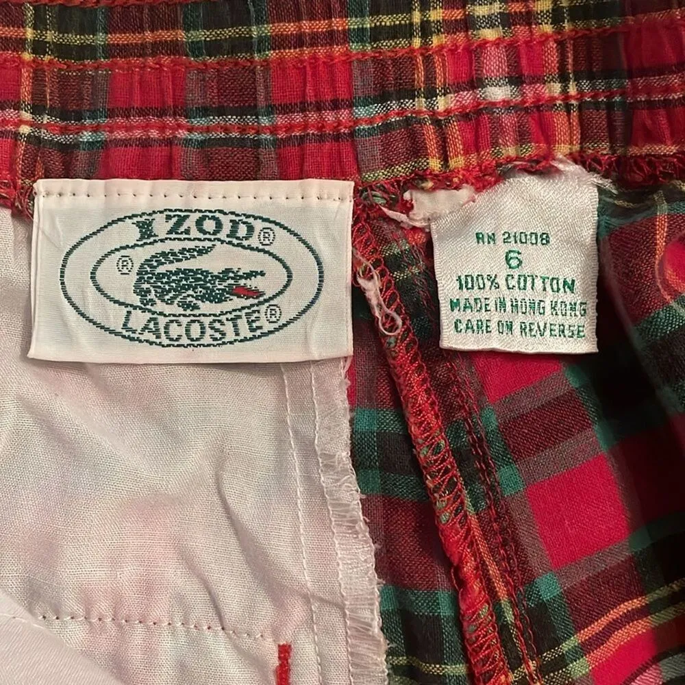Izod Lacoste Vintage Red Tartan Plaid Shorts Womens Size 6 Preppy High Rise - Image 2