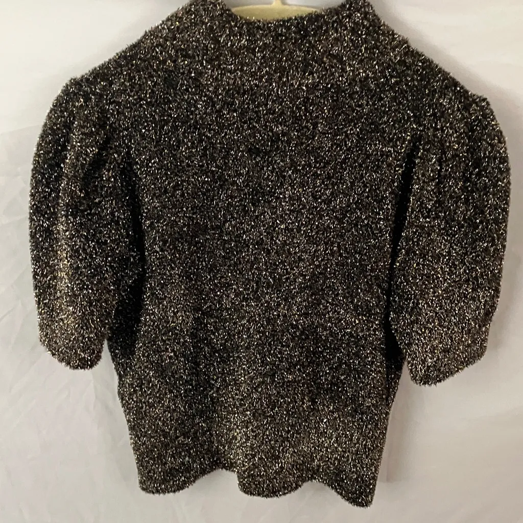 Kate Spade: Holiday/Christmas Metallic Black/White/Gold Short Sleeve Sweater- S - Image 10