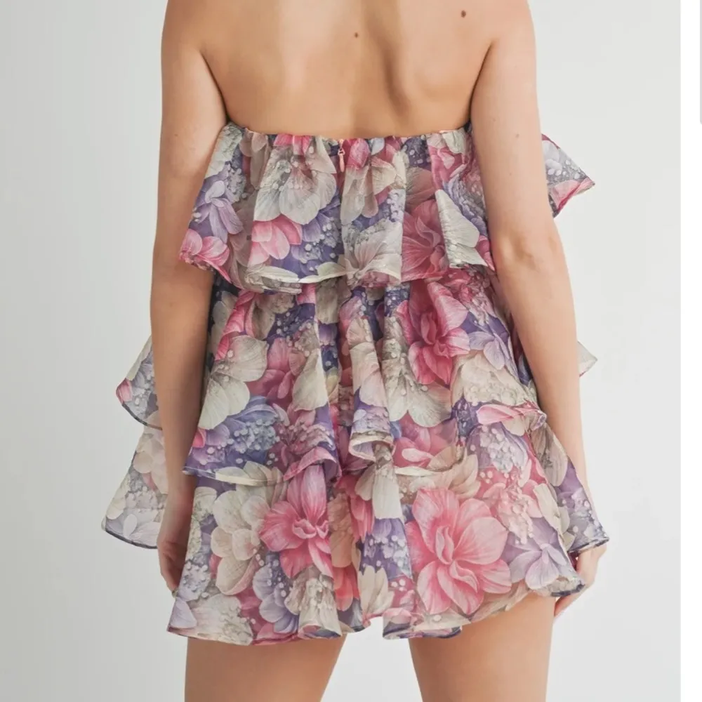 Tiered Floral Organza Ruffle Dress Pink Size M - Image 5