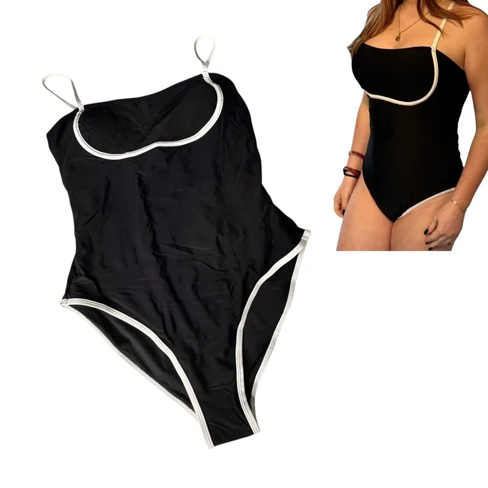 NEW Move With You SWIMSUIT Womens LG One Piece Black White Straps Backless Beach - Image 10