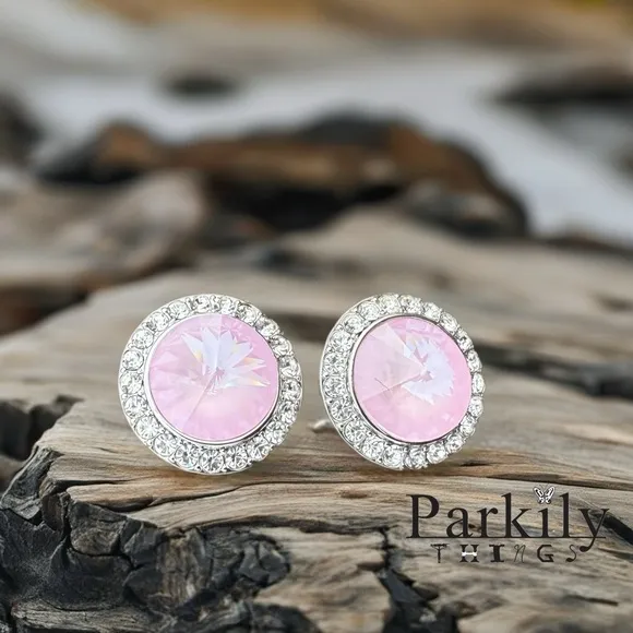Handcrafted earrings with soft pink Swarovski crystal Silver - Image 2