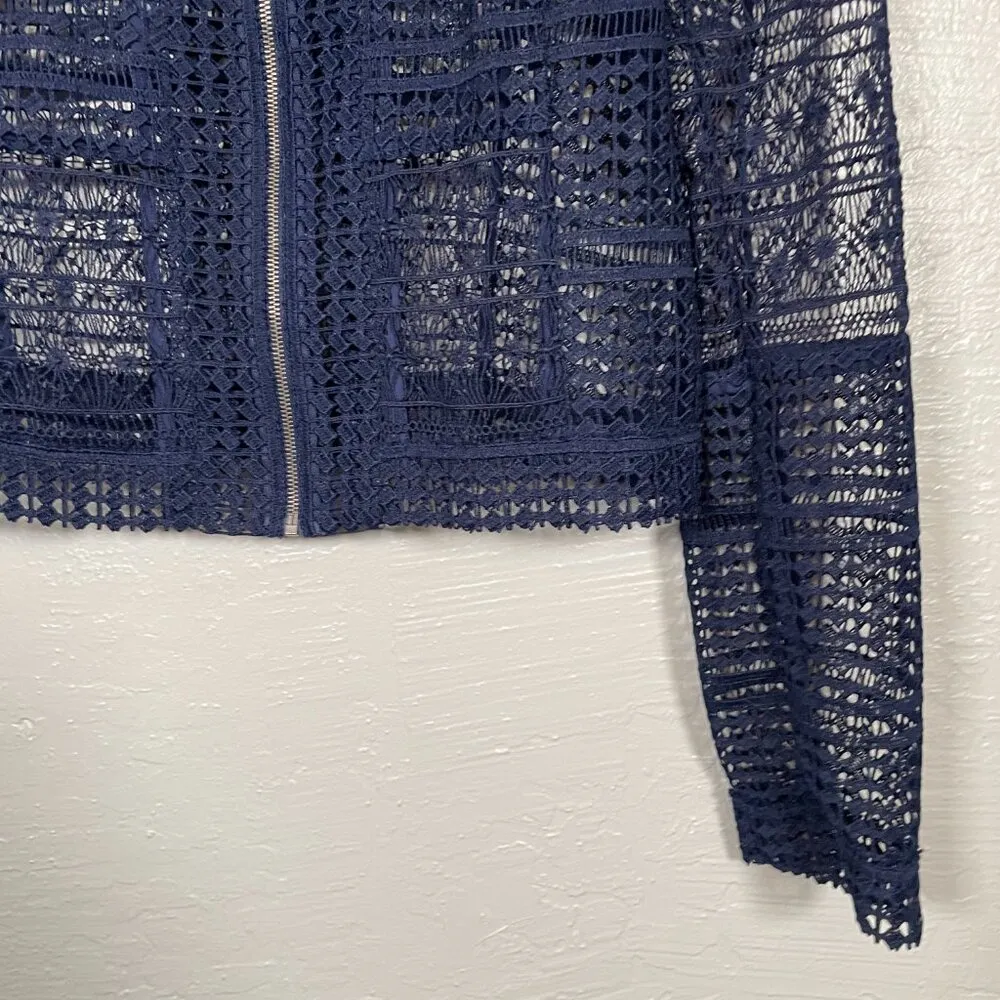 Diane Von Furstenberg Women 6 Navy Blue Arlette Lace Cropped Jacket Front Zip - Image 2