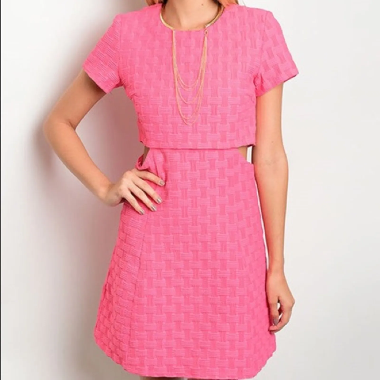 Waffle Knit Dress Pink Size M - Image 2