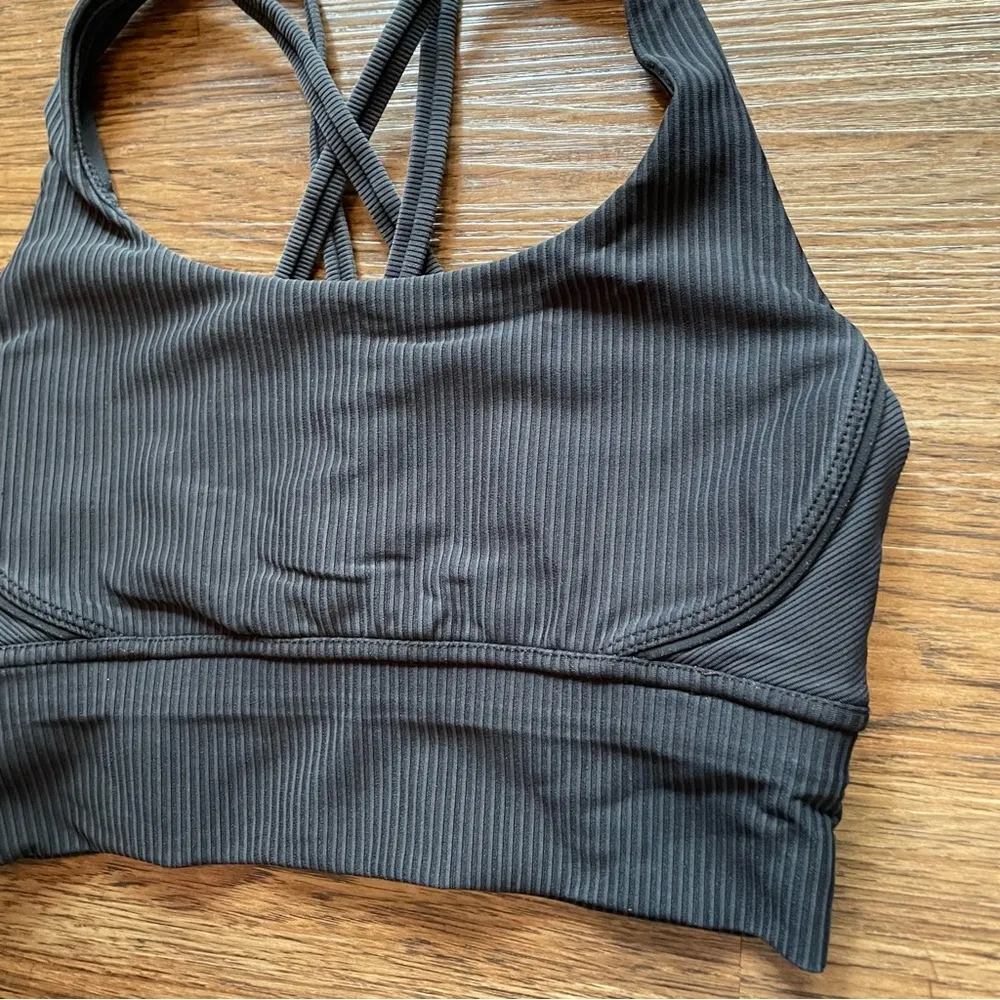 One Activewear Sports Bra Black Washed Ribbed Longline Sz 6 Strappy Back - Image 6