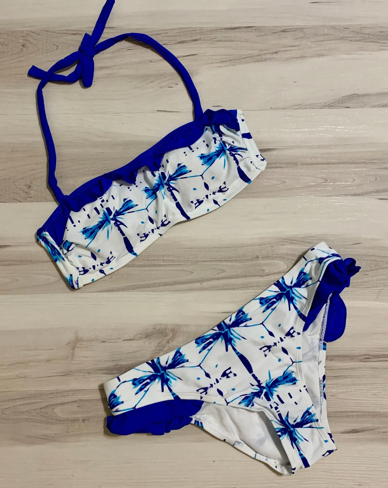 Blue splash ruffle halter bikini - Image 3