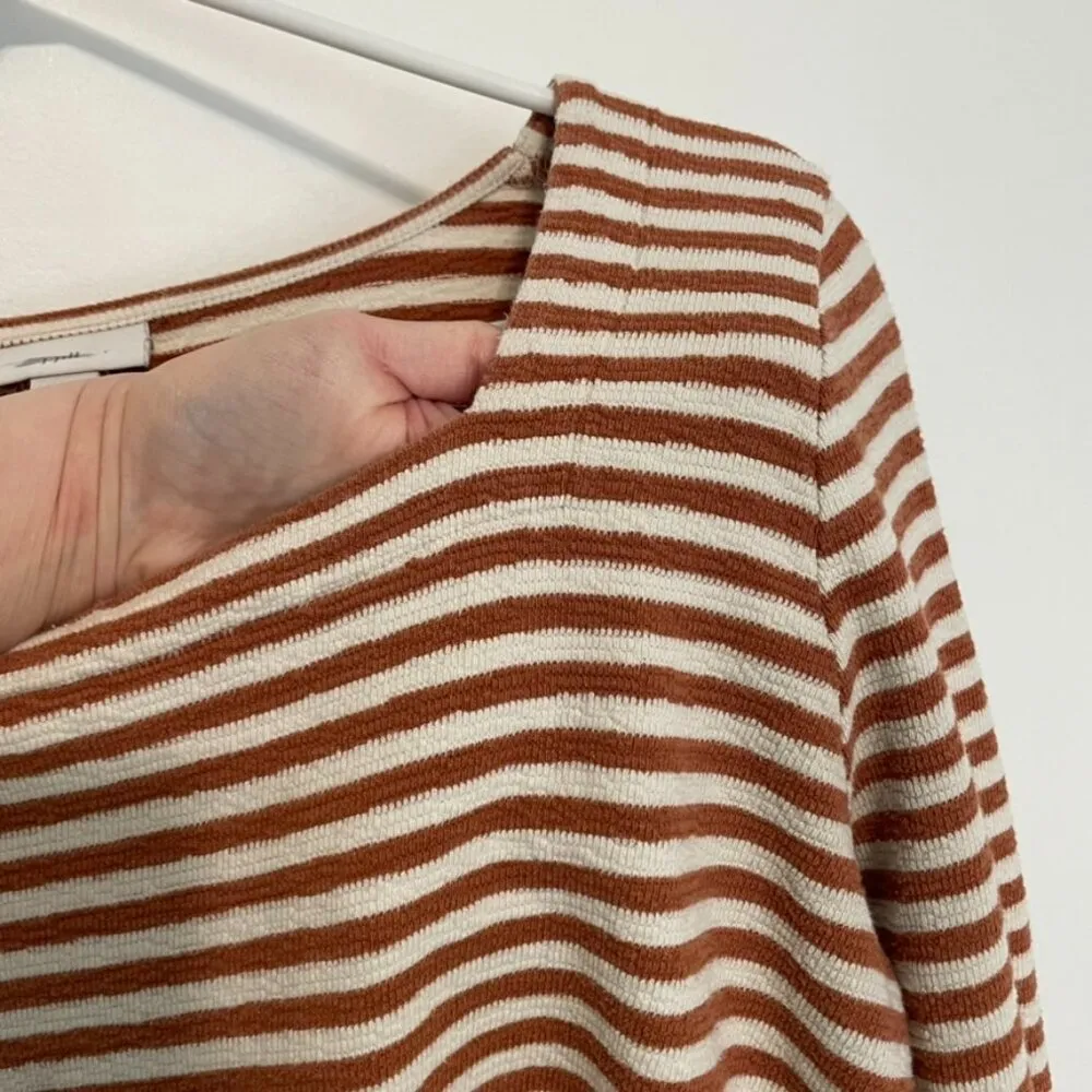 J. JILL Striped Square Neck Top Brown Cream ish 3/4 Sleeve 100% Cotton PETITE M Size undefined - Image 6