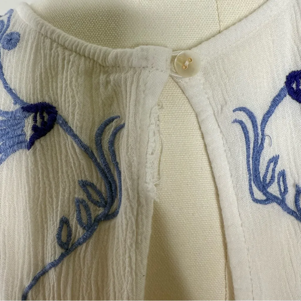 Free People Adelaide Festival Slip Dress Ivory White with Blue Embroidery Large - Image 6