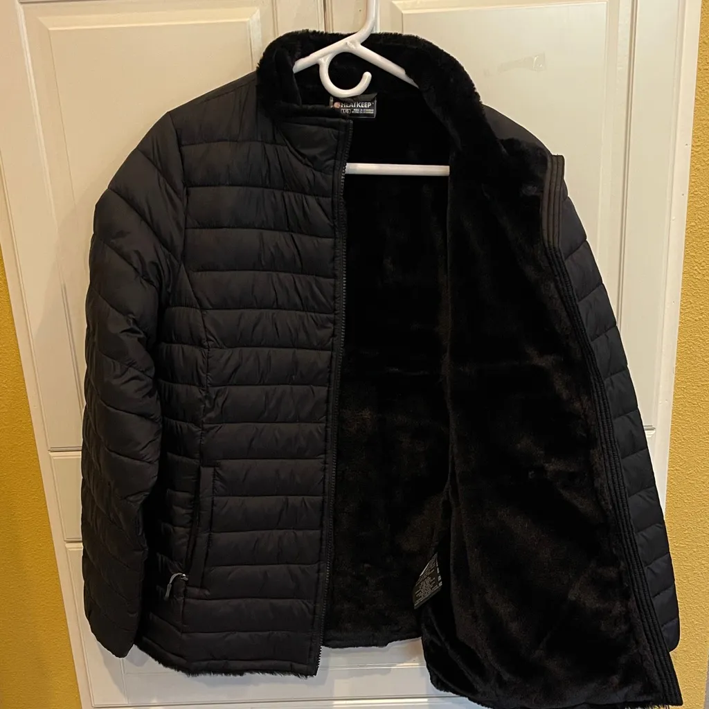 Heatkeep Black Quilted Puffer Jacket Faux Fur Women Size L Size L - Image 3