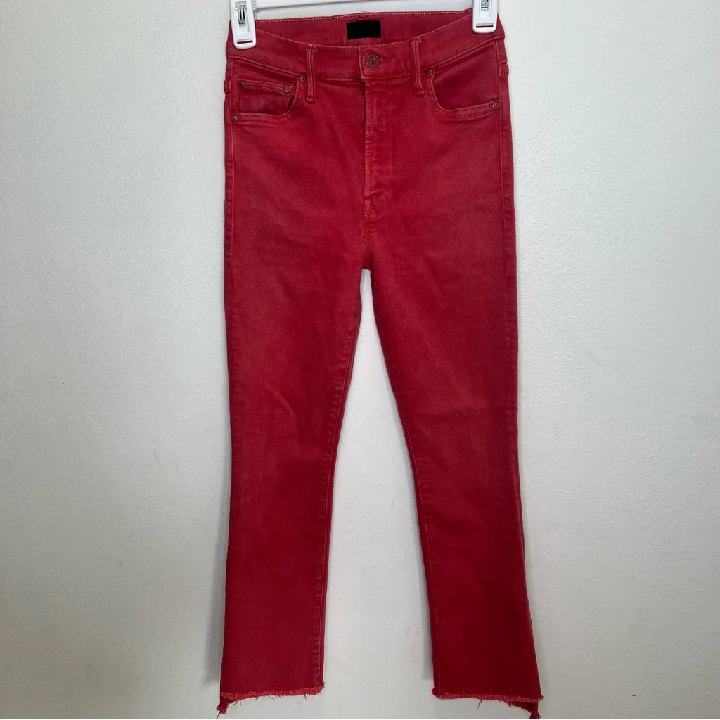 MOTHER the insider crop step fray jeans in hot red size 26 - Image 14
