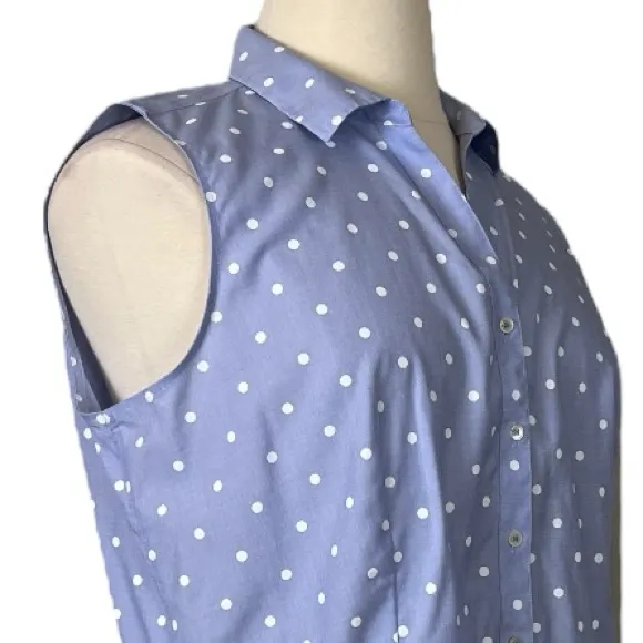 Talbots Top Collared Button Down Sleeveless Blue White Polka Dot Women’s Size 18 - Image 6