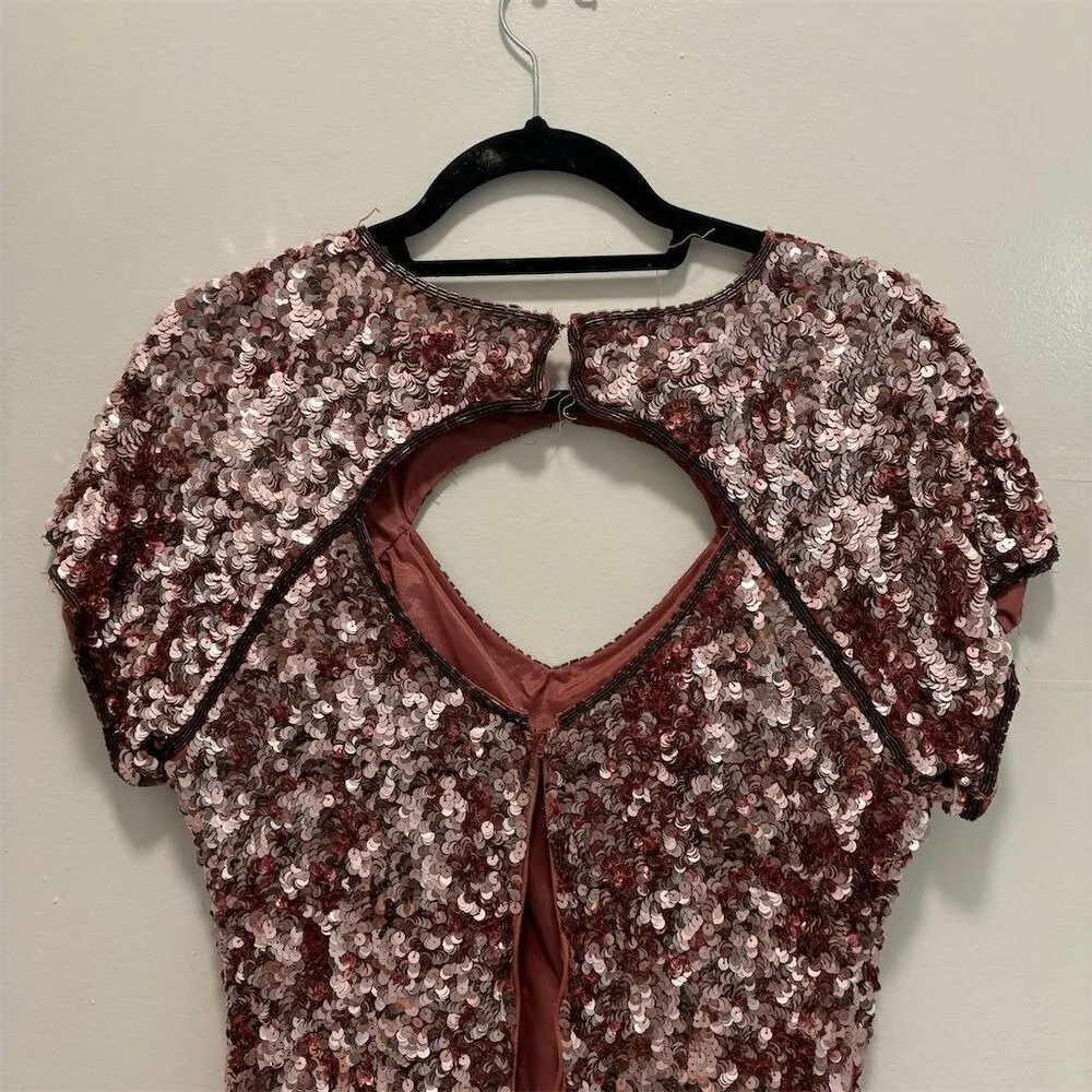 Stenay Sequin Cutout Short Sleeve Mini Dress Rose Gold Sparkly Party Silk Pink Size 10 - Image 7