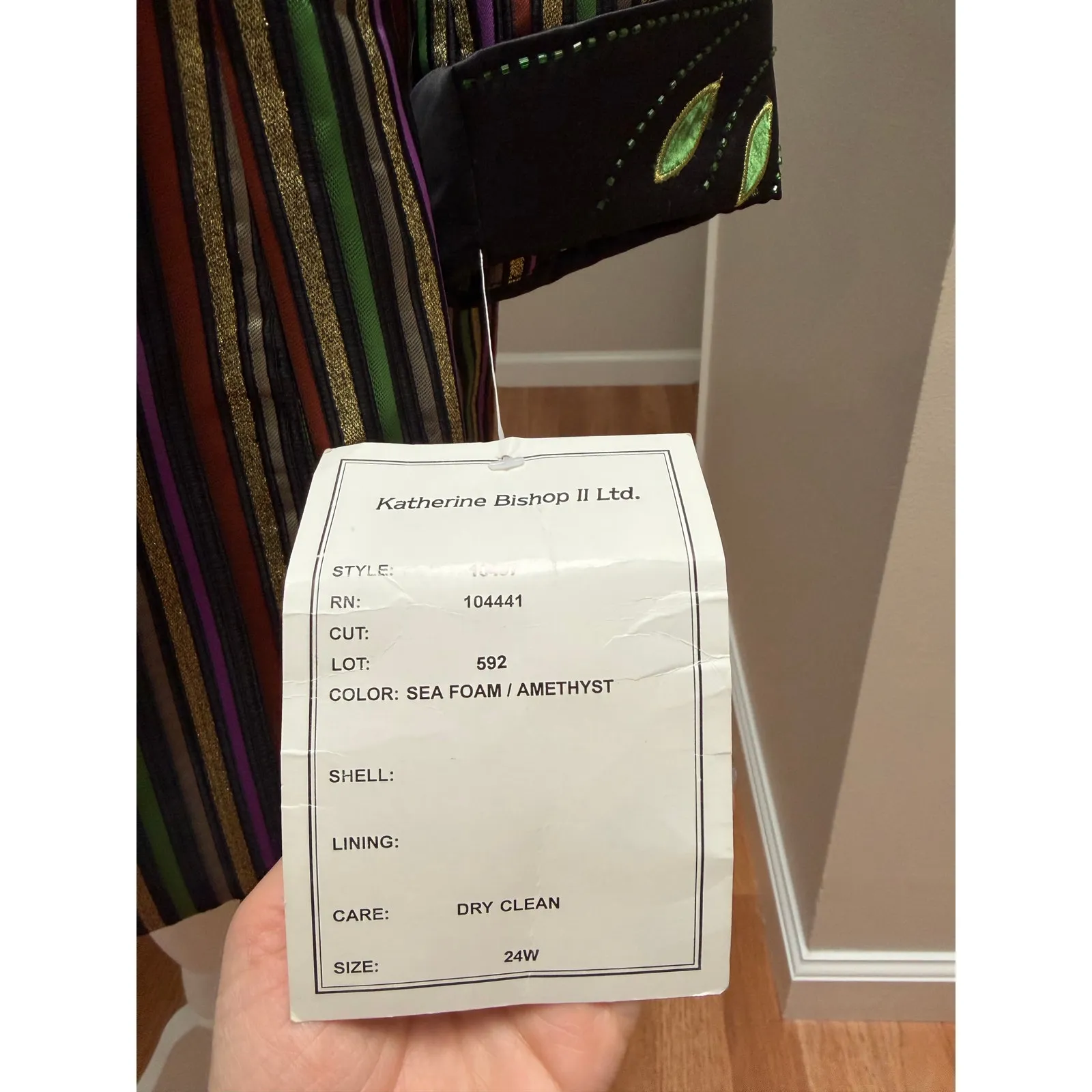 Vintage Stella Louise KB Jacket Womens 24W Green Gold Vertical Stripe Metallic - Image 11