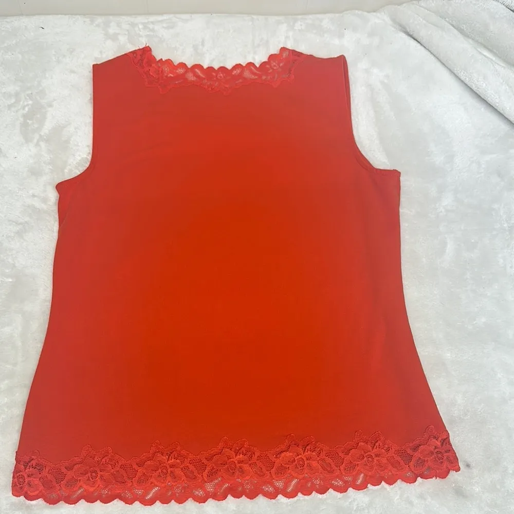 Coldwater Creek Orange Lace Fitted Sleeveless Tank Top - Image 7