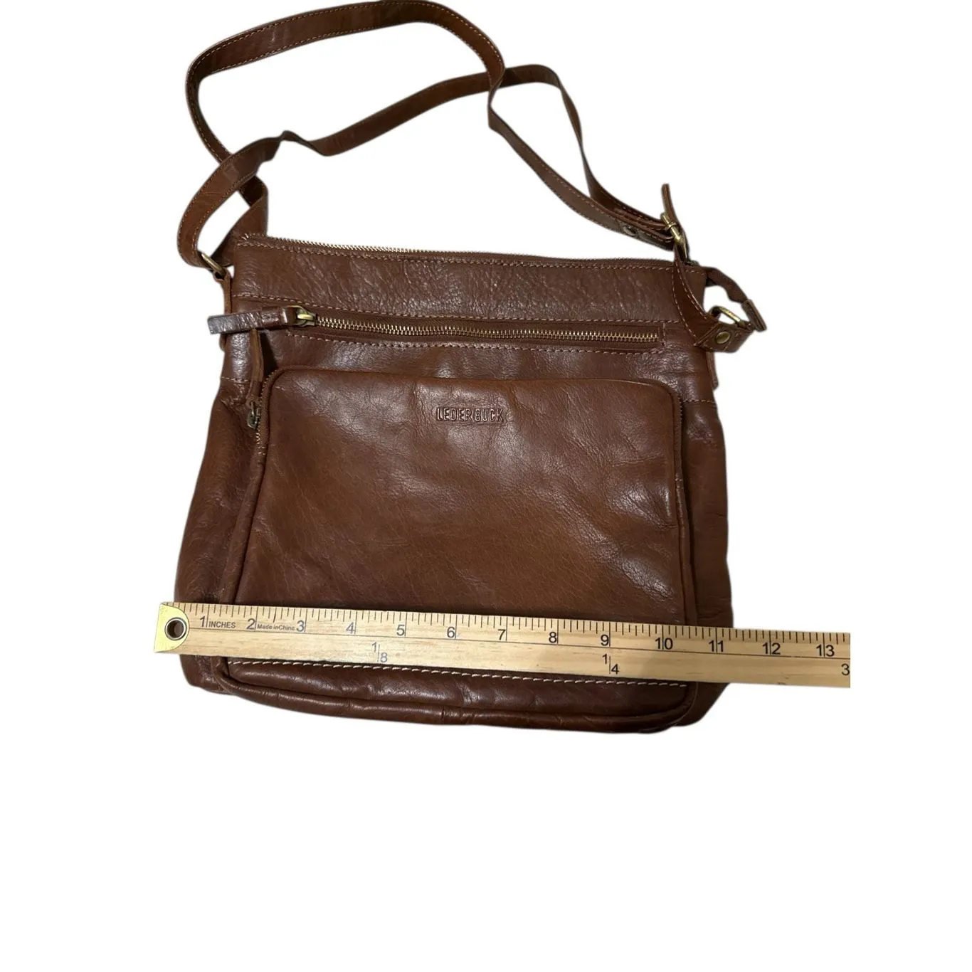 Crossbody Messenger Soft Brown Leather Bag Purse LEDER BUCK - Image 5