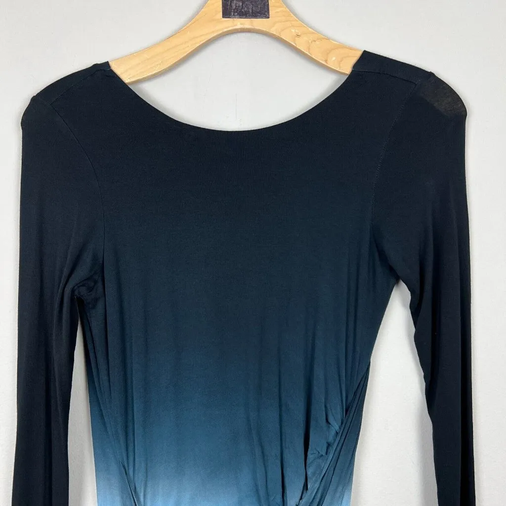 Young Fabulous‎ & Broke Dress Small Black Blue Tie Dye Draped Long Sleeve Sheath - Image 3