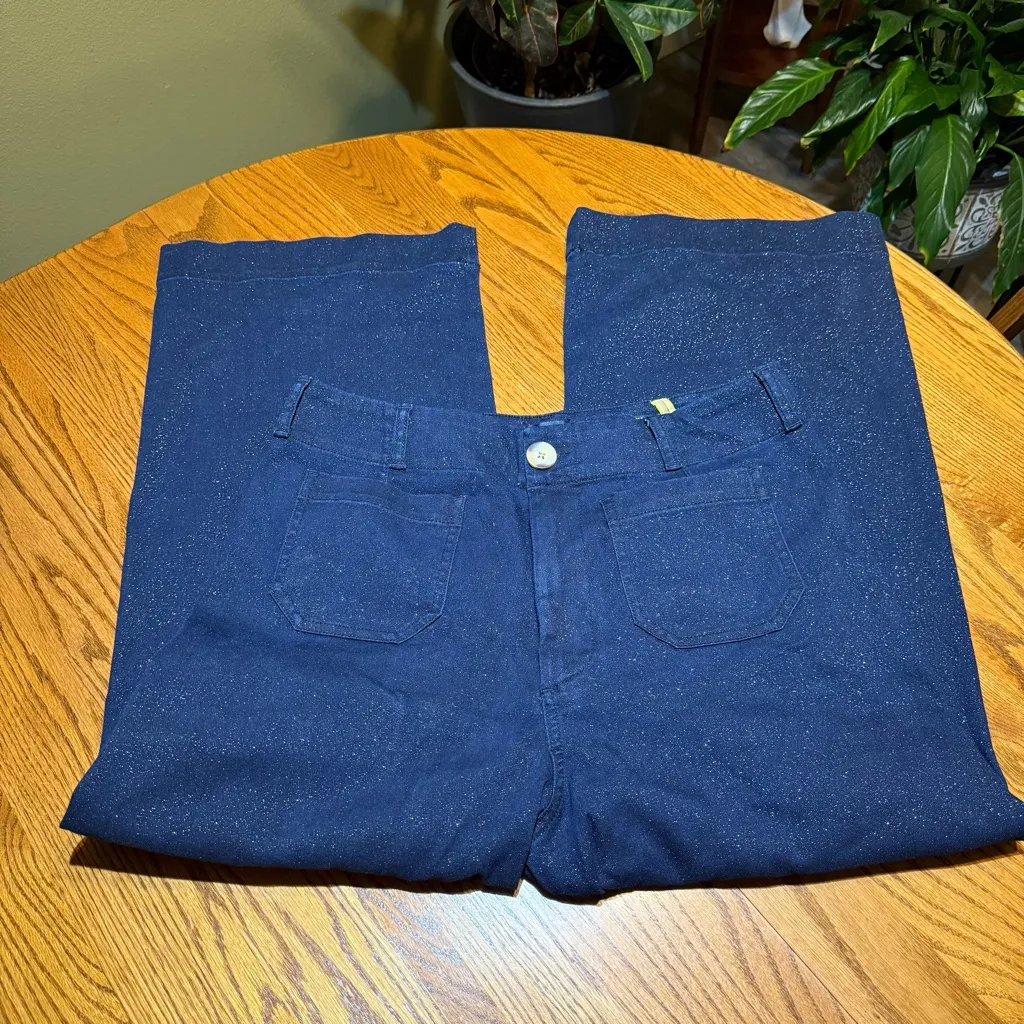 Anthropologie The Colette Maeve Sparkle Denim Cropped Wide Leg Jeans Size 32 - Image 2