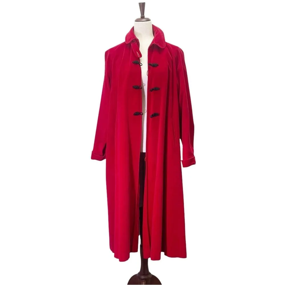 Vintage 1950s Red Velvet Long Evening Swing Coat Size Medium Rockabilly Festive - Image 4