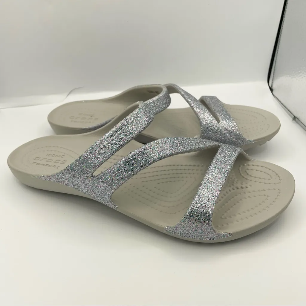 Crocs Kadee II glitter gray/silver slide sandals women’s Size 9W - Image 2
