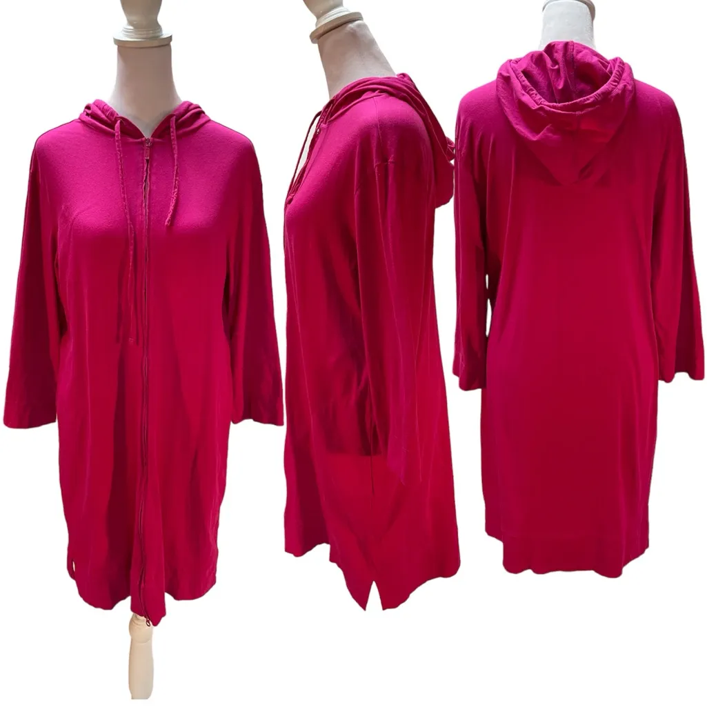 L.L. Bean Hot Pink 3/4 Sleeve Long Zip Front Lightweight Hoodie Size Small - Image 2