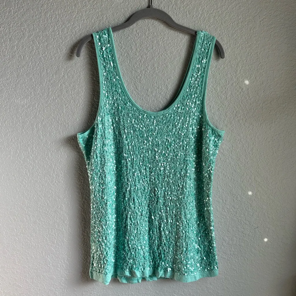 💚Boston Proper Aqua Green Sparkling Sequin Fitted Tank Top - Image 5