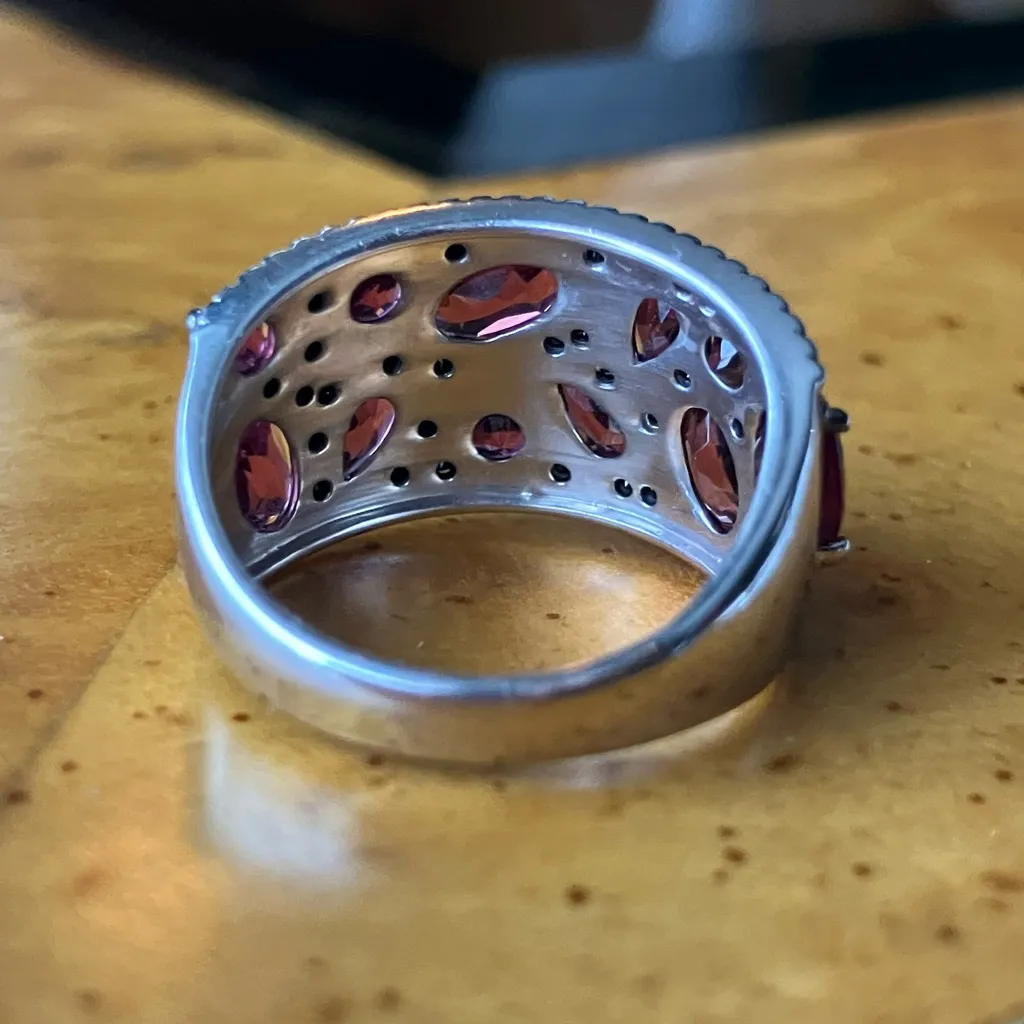 Raspberry Rhodolite Garnet Black Spinel Sterling Silver Ring Size 6 Red - Image 5