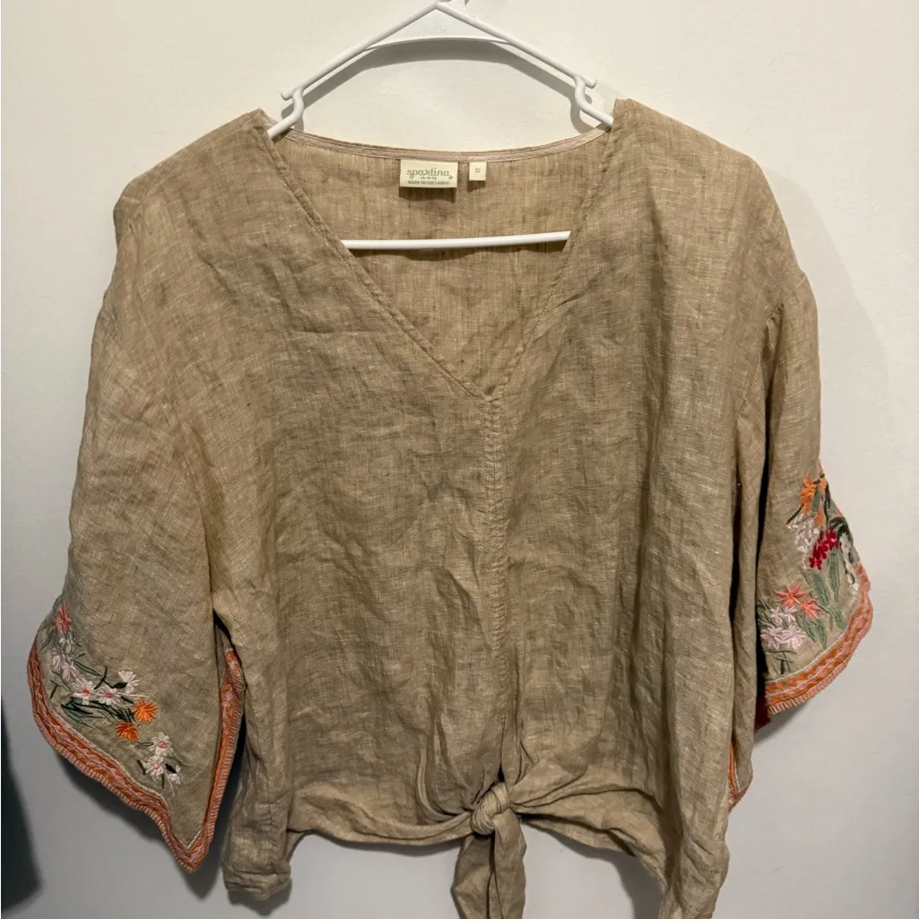 Spartina 449 Delilah Linen Top - Alljoy Landing Tropical Embroidery - Image 5