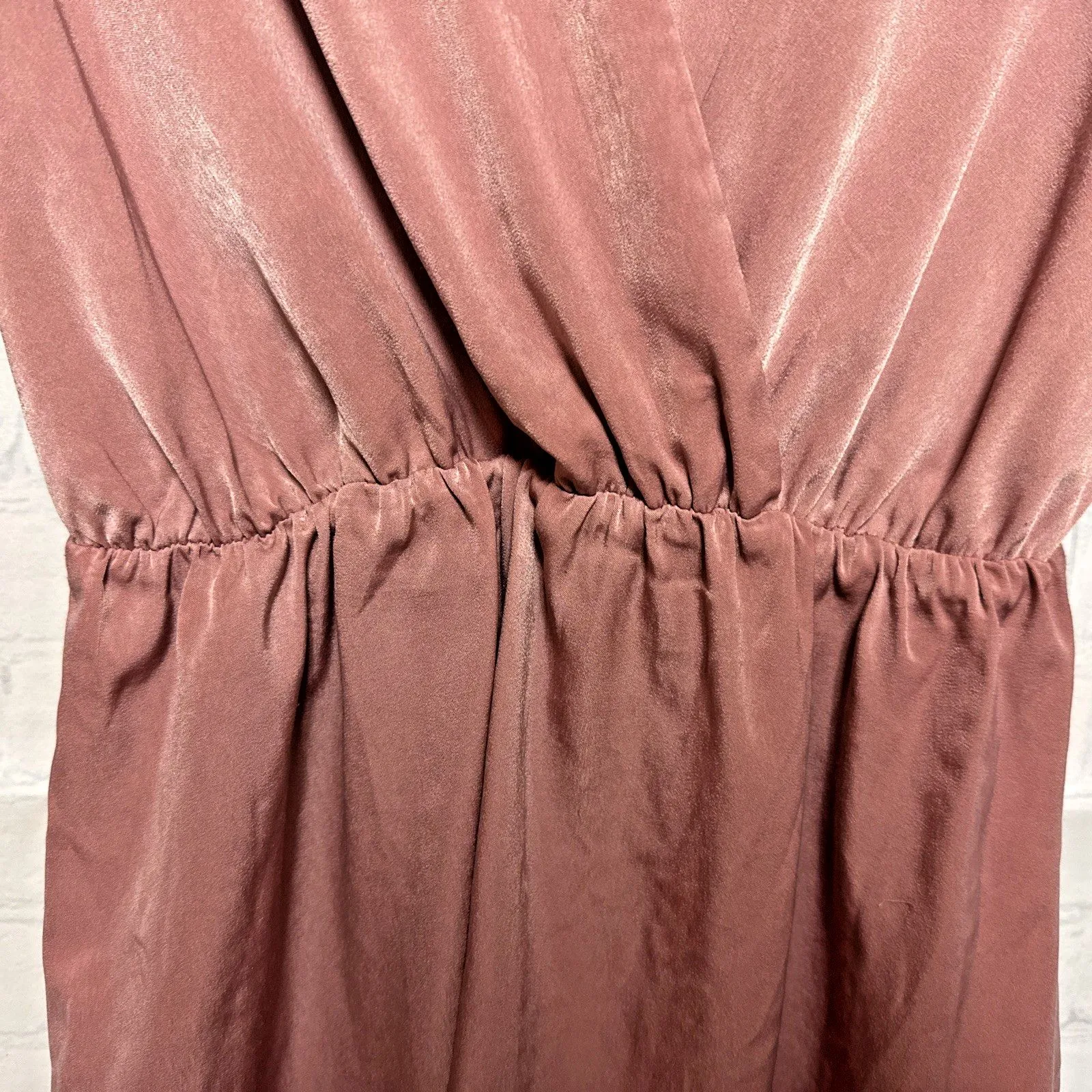 Everly faux-wrap Dress V-neck, 3/4 length sleeves cinched waist Dusty Rose Mauve - Image 2