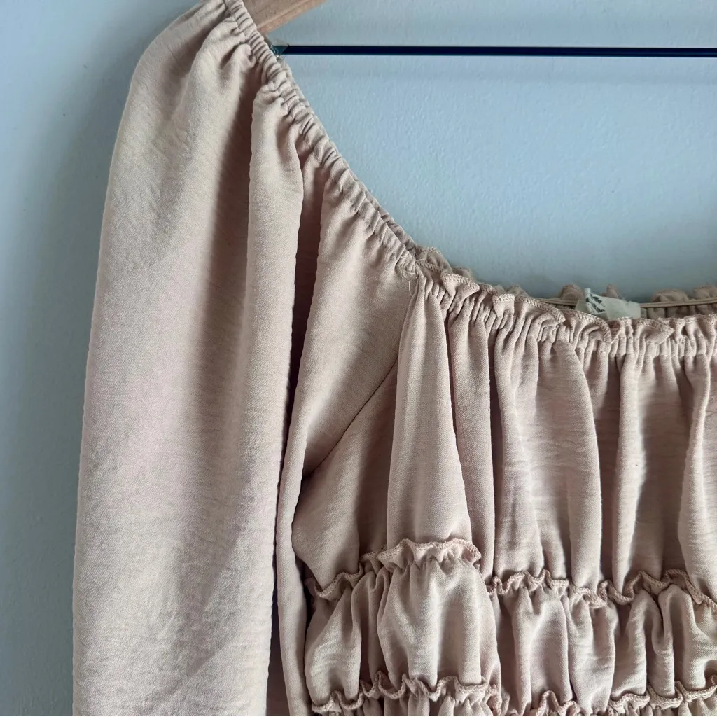 Entro Boutique Beige Ruched Long Sleeve Square Neck Bodysuit Size Medium - Image 7