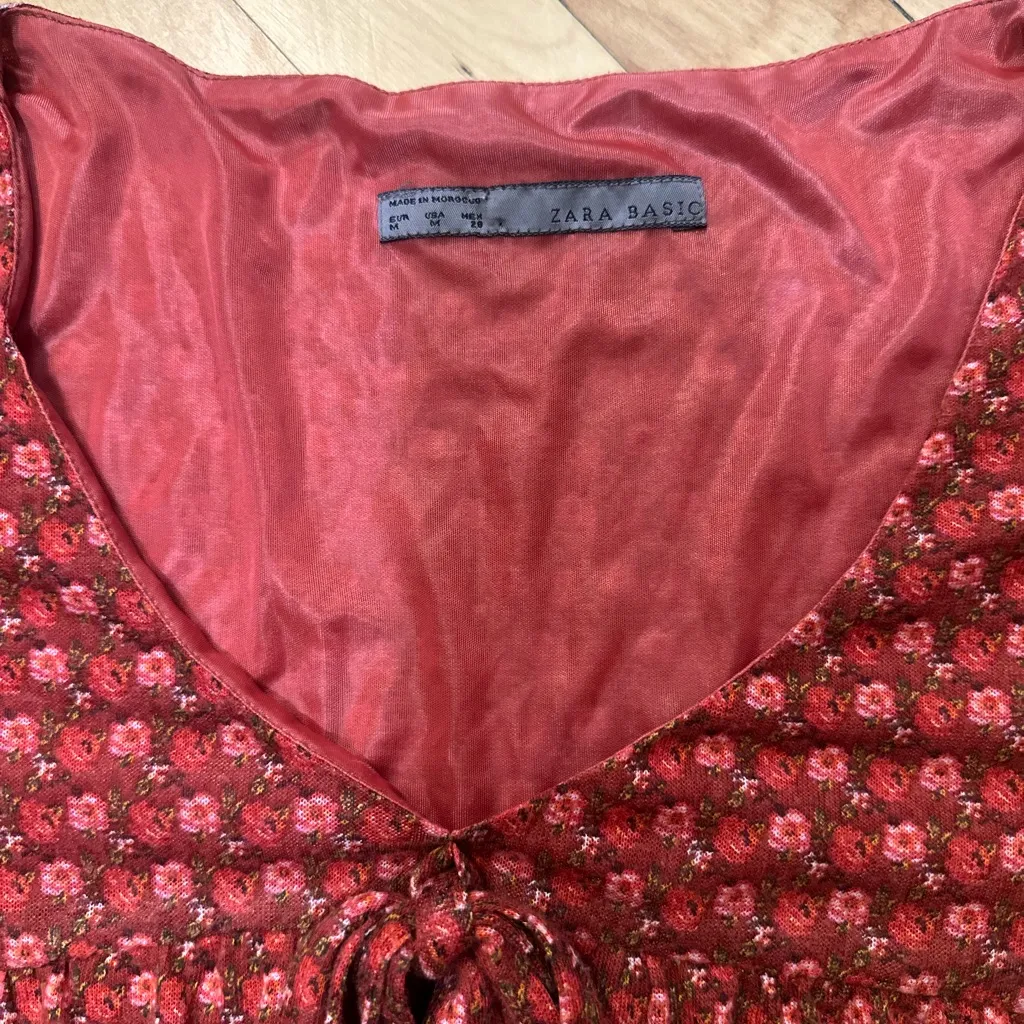 ZARA  Basic Red Floral Blouse - Image 5