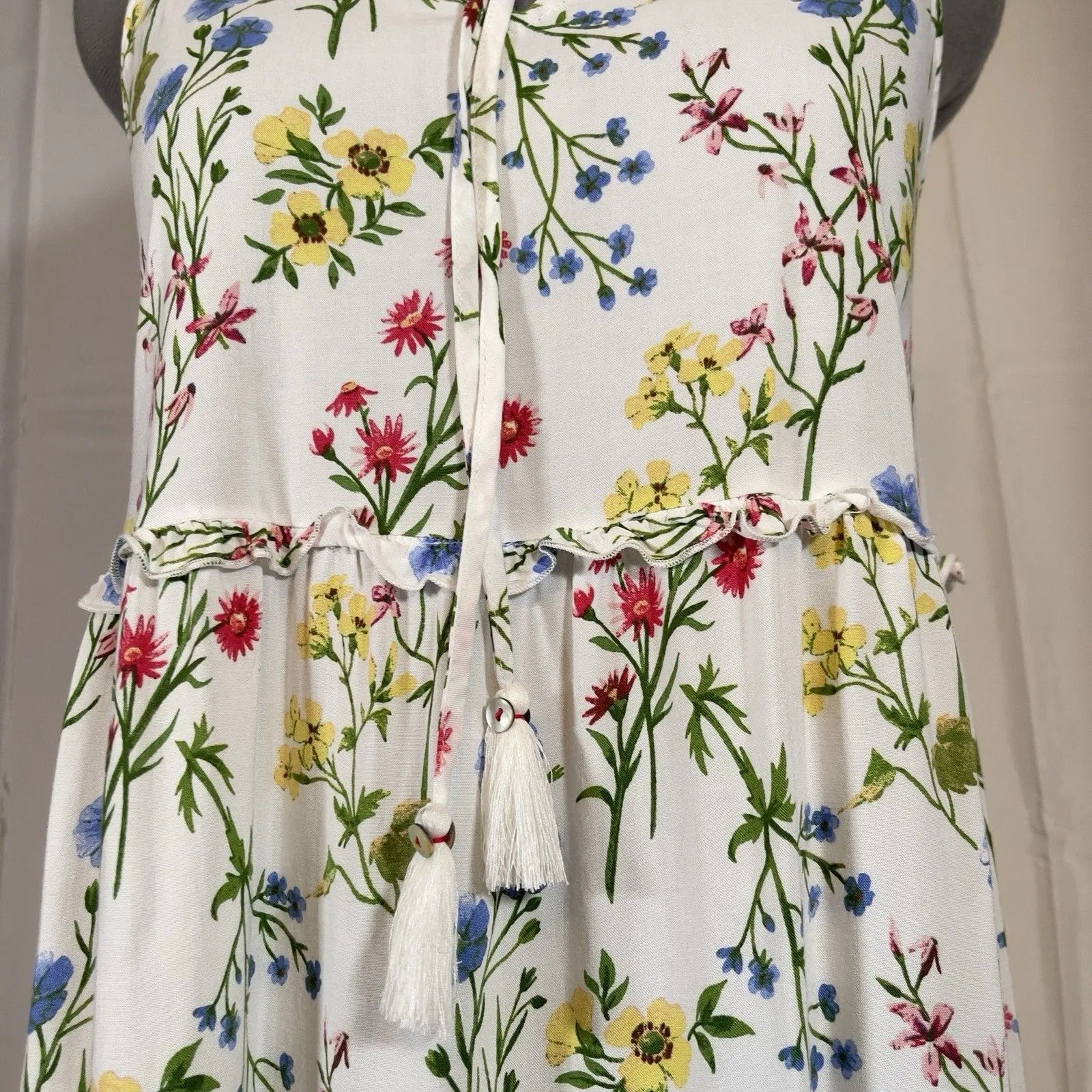 Linda Anderson Womens Small Floral Maxi Sun Dress Garden Boho Cottage Country White - Image 6