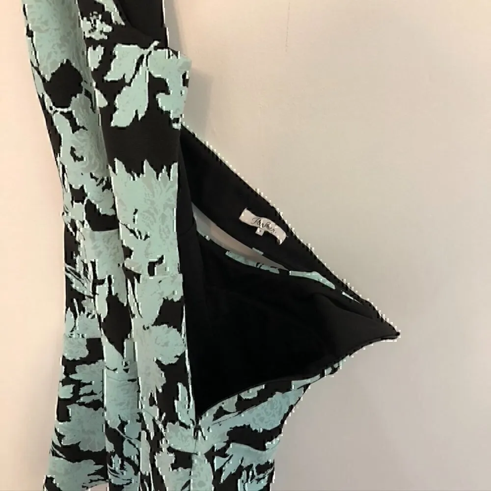 PARKER Leona Dress Aqua Blue Black Jacquard Textured Floral Halter Cutout Back S - Image 7