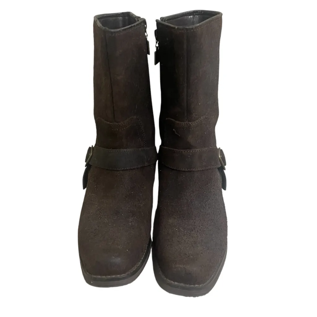 Bc‎ Footwear Womens Boots Leather Brown Bootie Zip 8.5  Biker Harness Pre Owned - Image 2