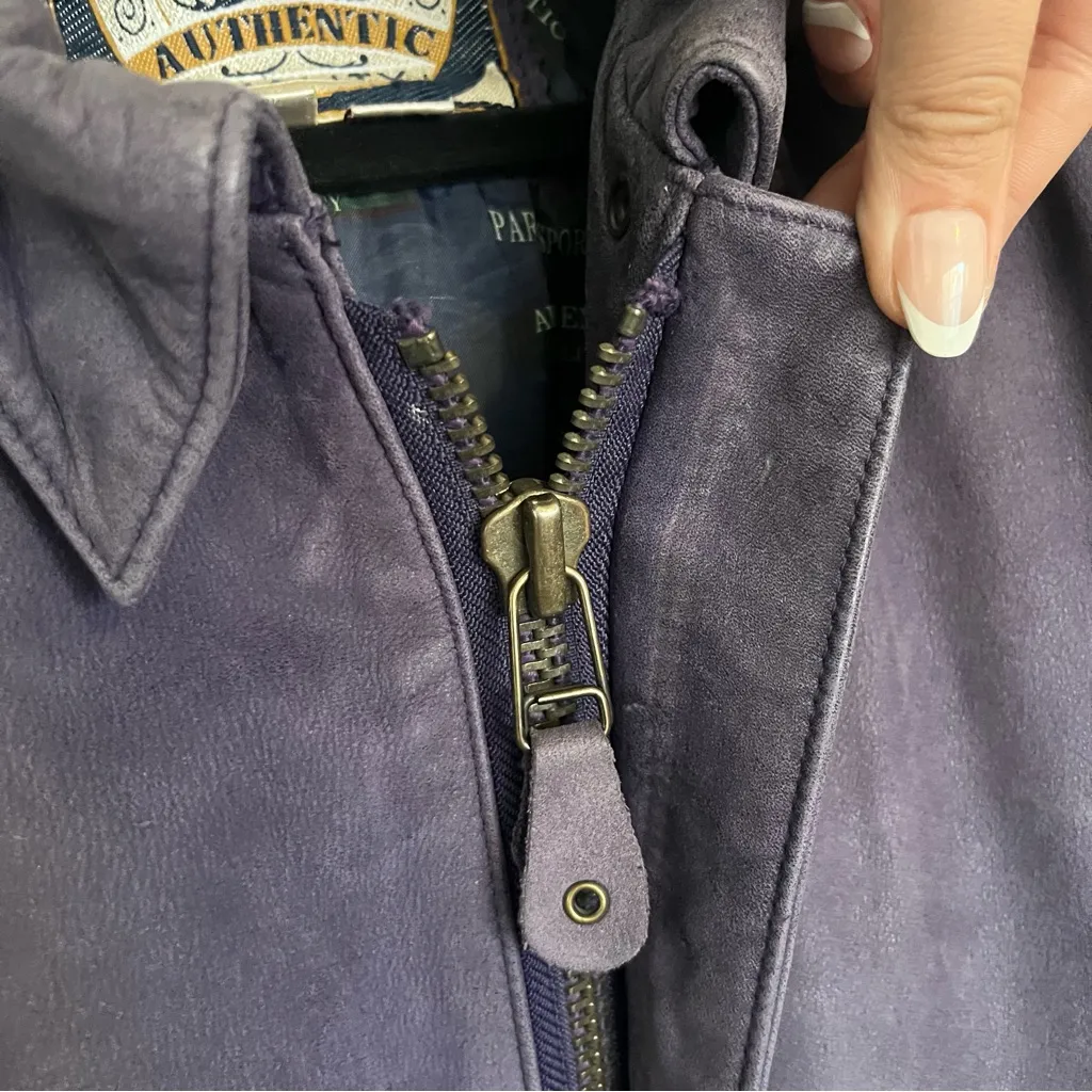 Purple Vintage Leather Paris Sport Club Bomber Jacket Size S - Image 5