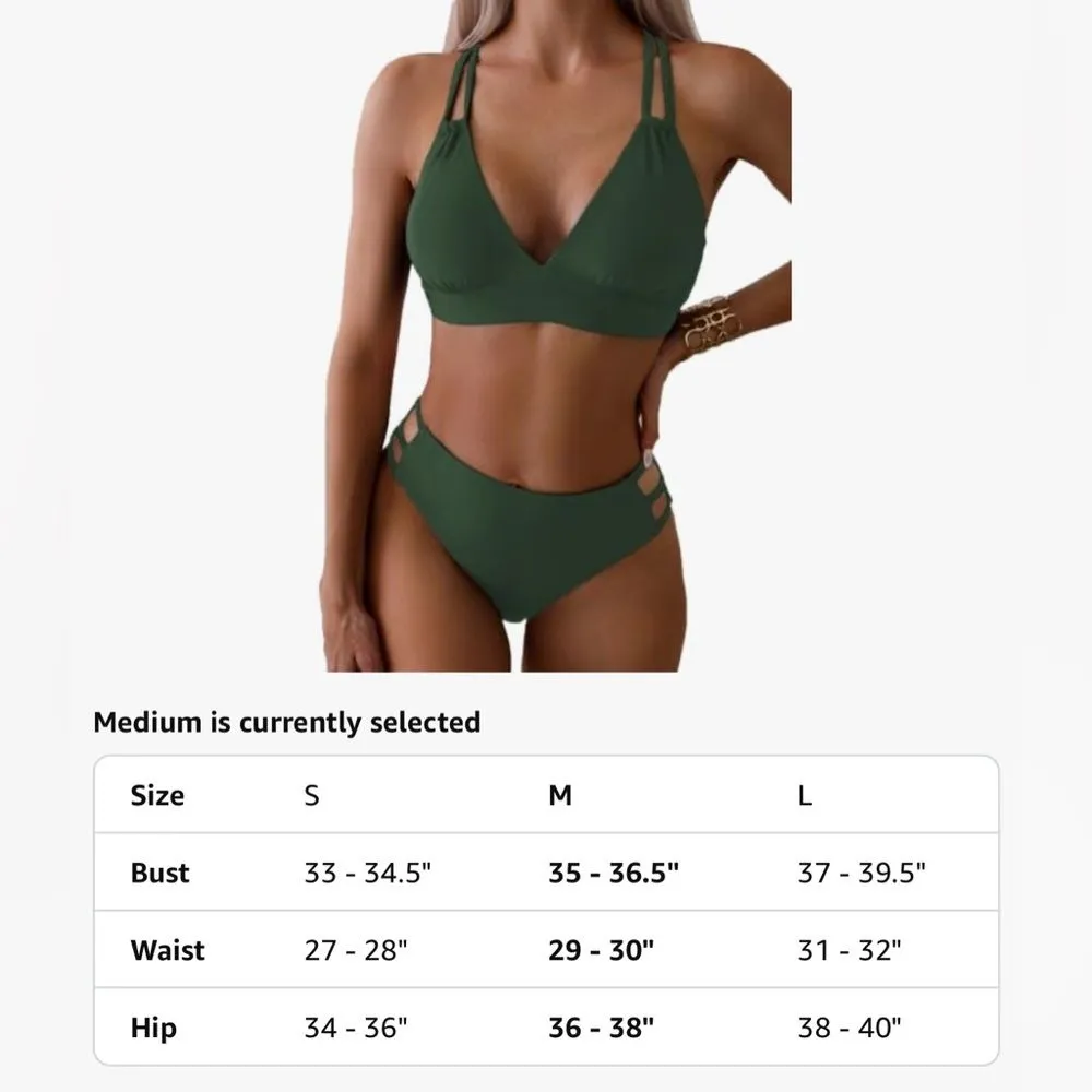 Tainehs Women's Push Up V Neck Bikini Sets Criss Cross Back Two Piece M Green Size M - Image 12