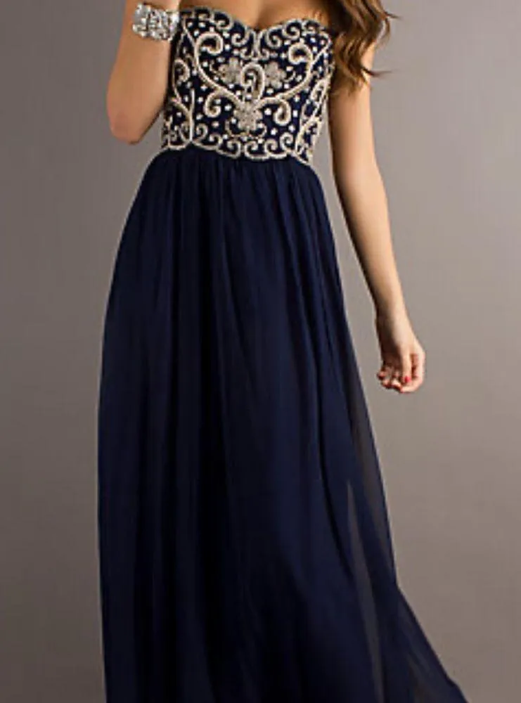 Sean collection navy beaded strapless formal dress! - Image 2