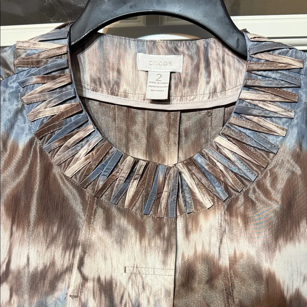 CHICO'S Brown & Blue Tie-Dye Lightweight Jacket Blazer Topper Size Large 12 - Image 5